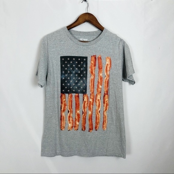 Extreme Concepts American Flag Bacon Shirt Size M Gray T Shirt - Picture 1 of 12